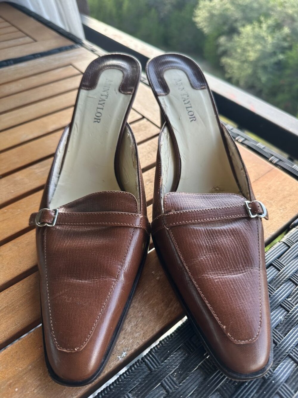 Ann Taylor Slides Mules Brown Leather 11